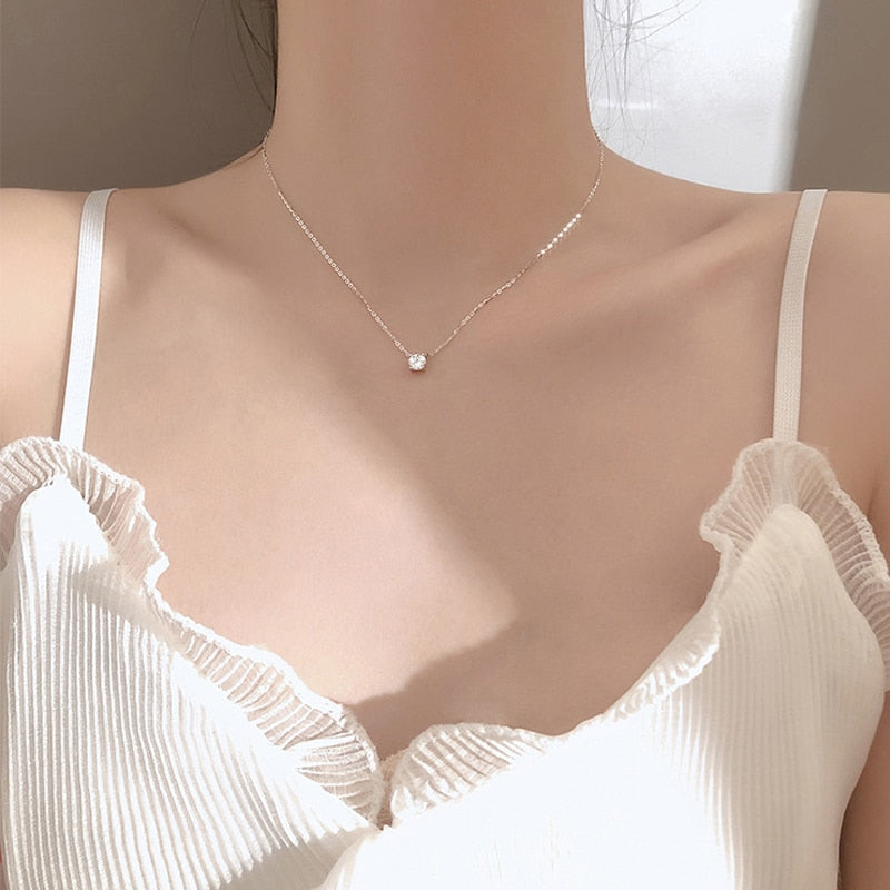 Zircon Choker Necklaces Simple Shiny Diamond